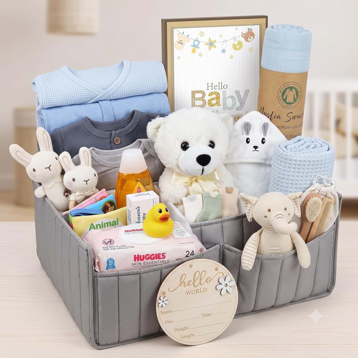 Beyond The Box Baby Boy Gift Basket In A Diaper Bag (photo 2)