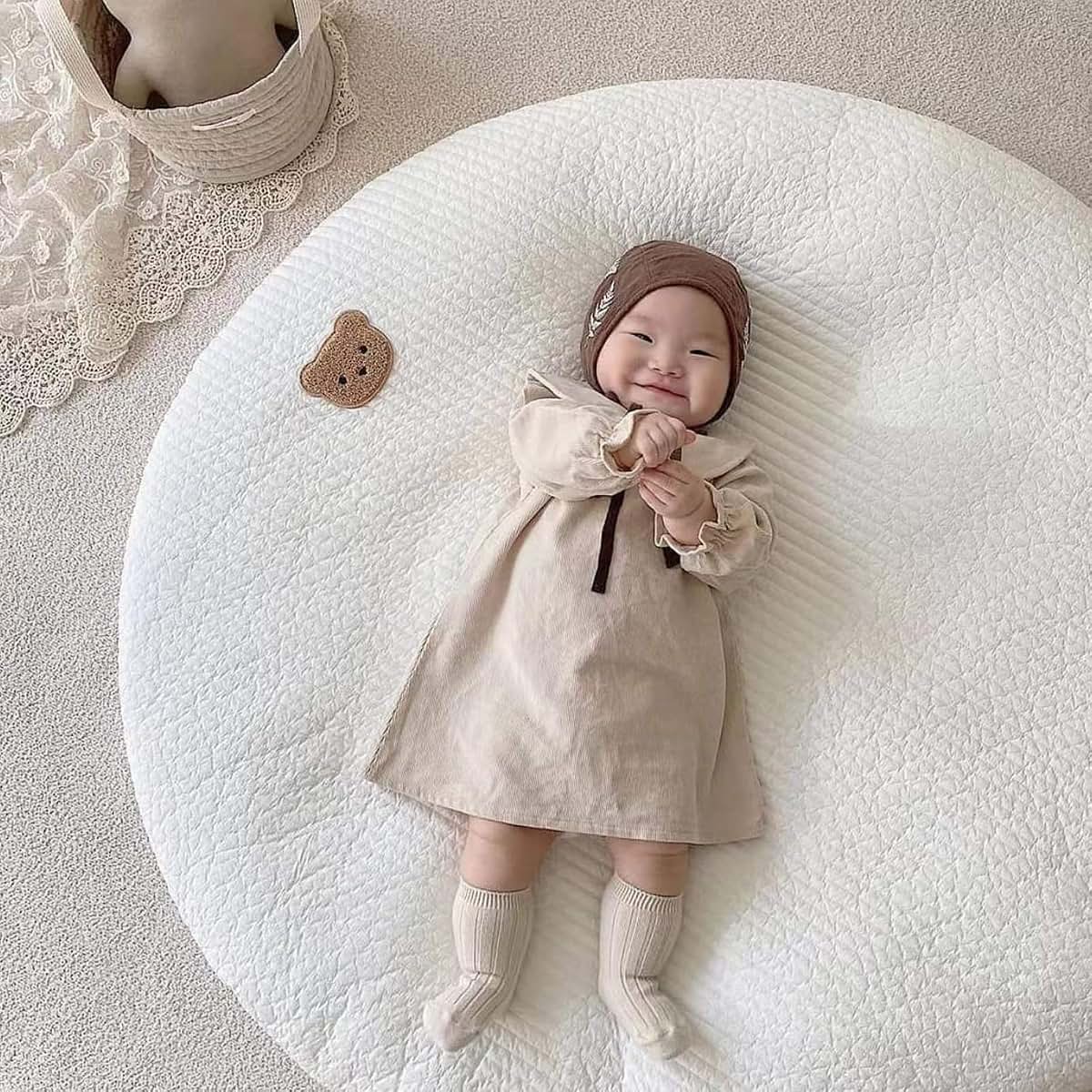 Lovely Kids Round Play Mat, Cotton Crawling Mat with Embroidery Print, Removable Washable, 85cm