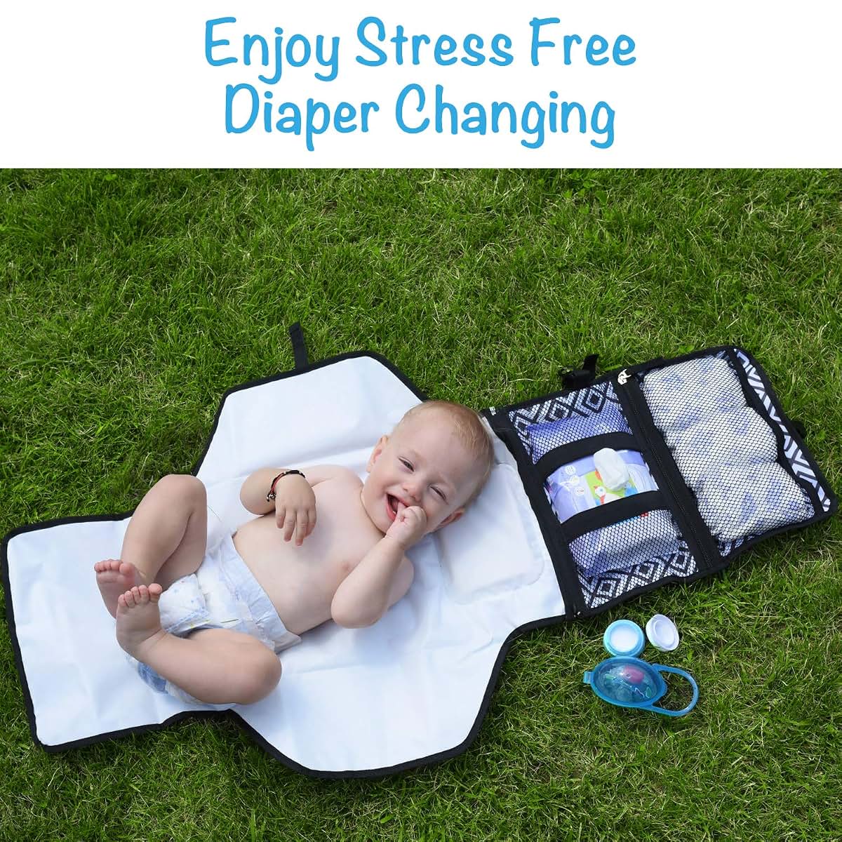 Portable Changing Pad with Head Pillow, Binky Case & Baby Cream Jar for Newborns