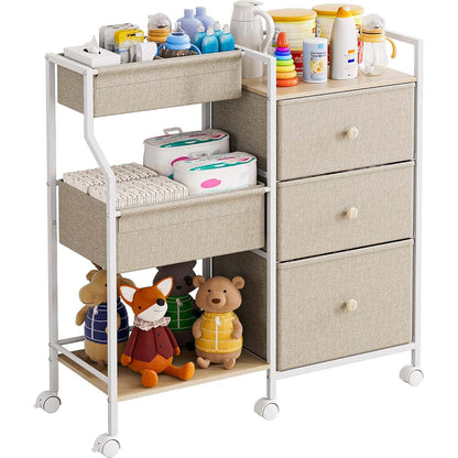 Modanais Baby Diaper Caddy Organizer Rolling Cart with Drawers, Off White