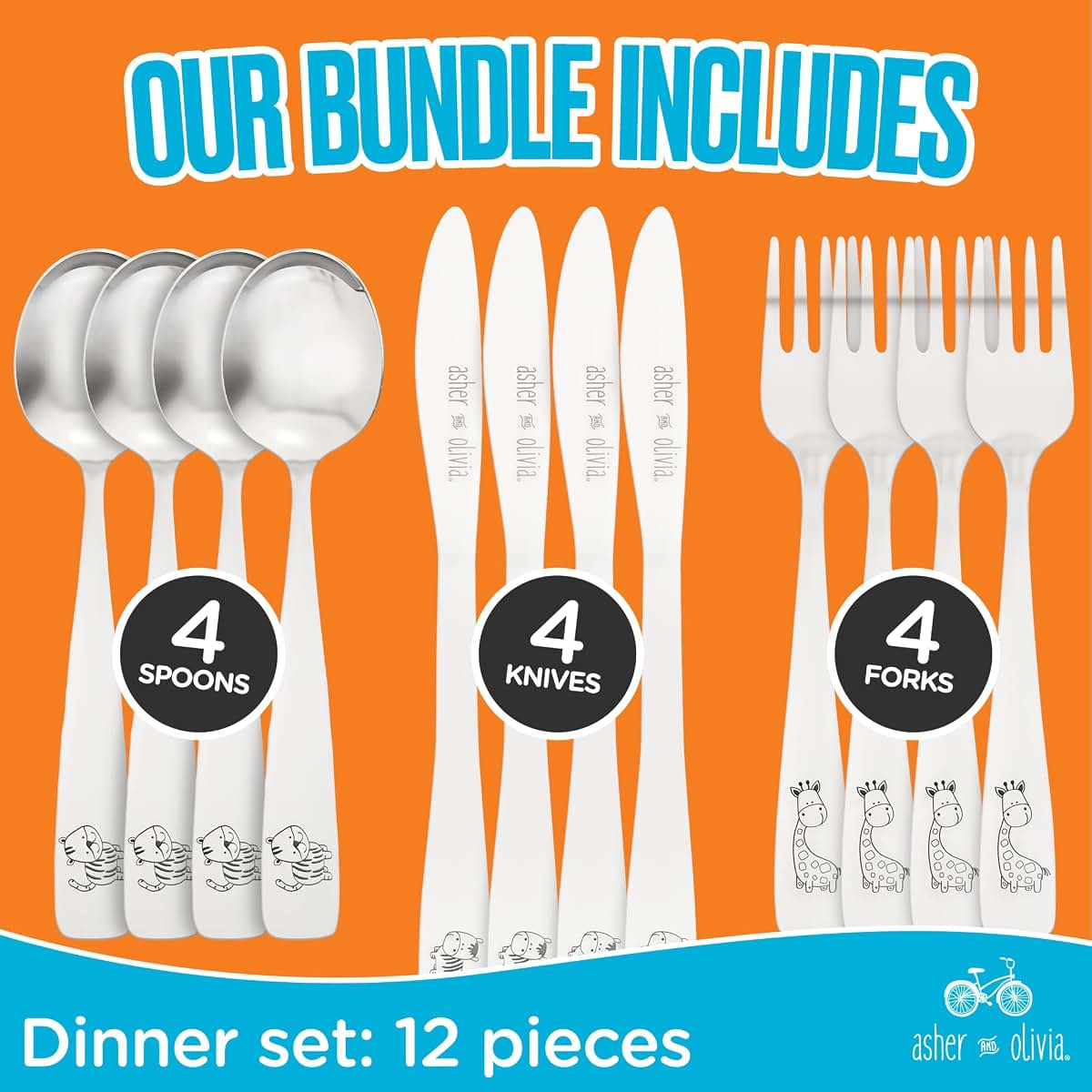 Kids Utensils Silverware Set | 12-Piece Toddler Cutlery Metal Flatware