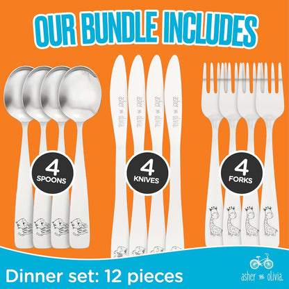 Kids Utensils Silverware Set | 12-Piece Toddler Cutlery Metal Flatware