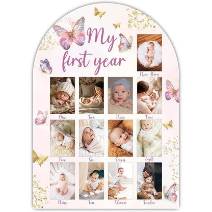 UIBOVA My First Year Photo Board, Wooden Milestone Display for 2x3 Photos, Butterfly Nursery Decor