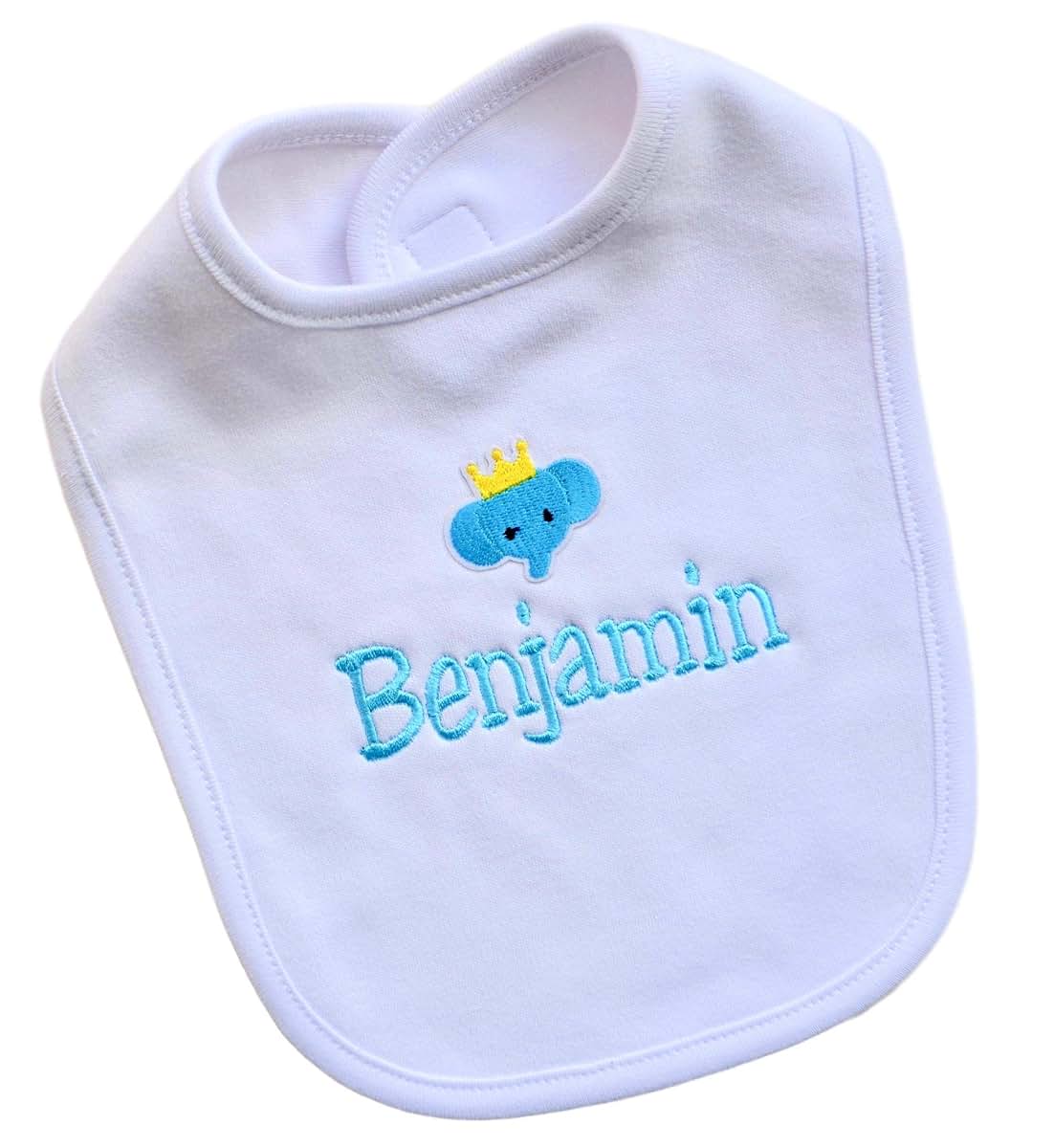 Funny Girl Designs Personalized ELEPHANT Baby Bib with Embroidered Name and Matching Cotton Hat Baby Shower Keepsake (photo 2)