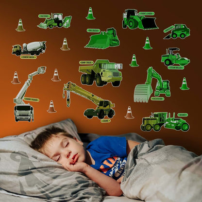 Glow In The Dark Construction Wall Stickers With 11 Decals And 10 Cones
