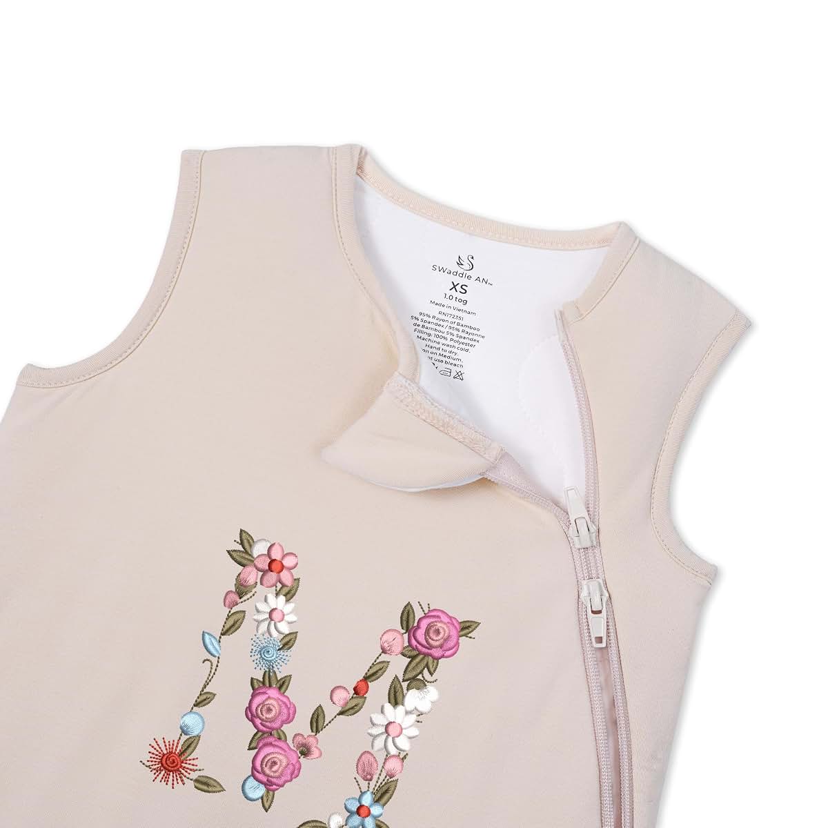 SWaddle AN Personalized Unisex Zipper Sleep Sack, Custom Floral Initial, Rayon Made from Bamboo, Gift Baby Shower (photo 3)