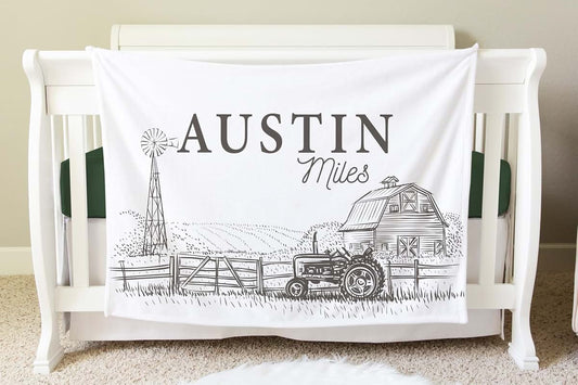 ZEBRA88 Personalized Baby Girl Gifts With Name, Tractor Farm Blanket, Custom Infant Blankets, Toddler Blanket