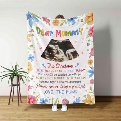 LovelyGifts99 Personalized Dear Mommy Blanket from Baby Bump, This Christmas I'll Be Snuggled Up in Your Tummy Blanket