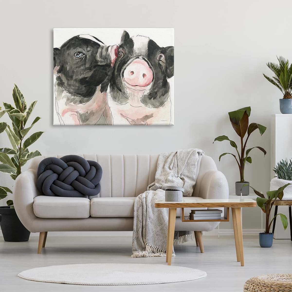 Stupell Industries Two Pigs Pink Snout Kiss Gallery Wrapped Canvas 48 X 36