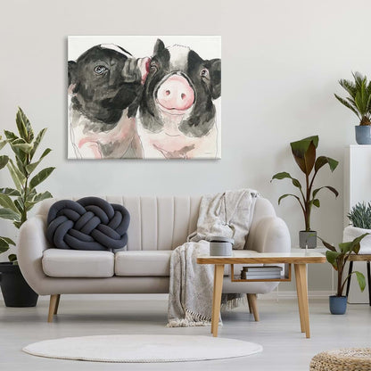 Stupell Industries Two Pigs Pink Snout Kiss Gallery Wrapped Canvas 48 X 36