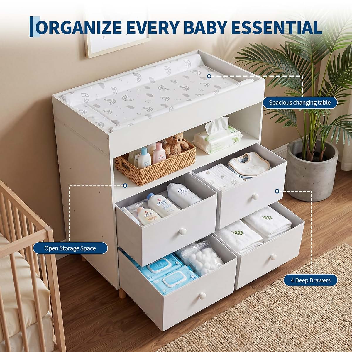 Jojoka Baby Changing Table with 4 Drawers and Shelves Diaper Changing Station (photo 2)
