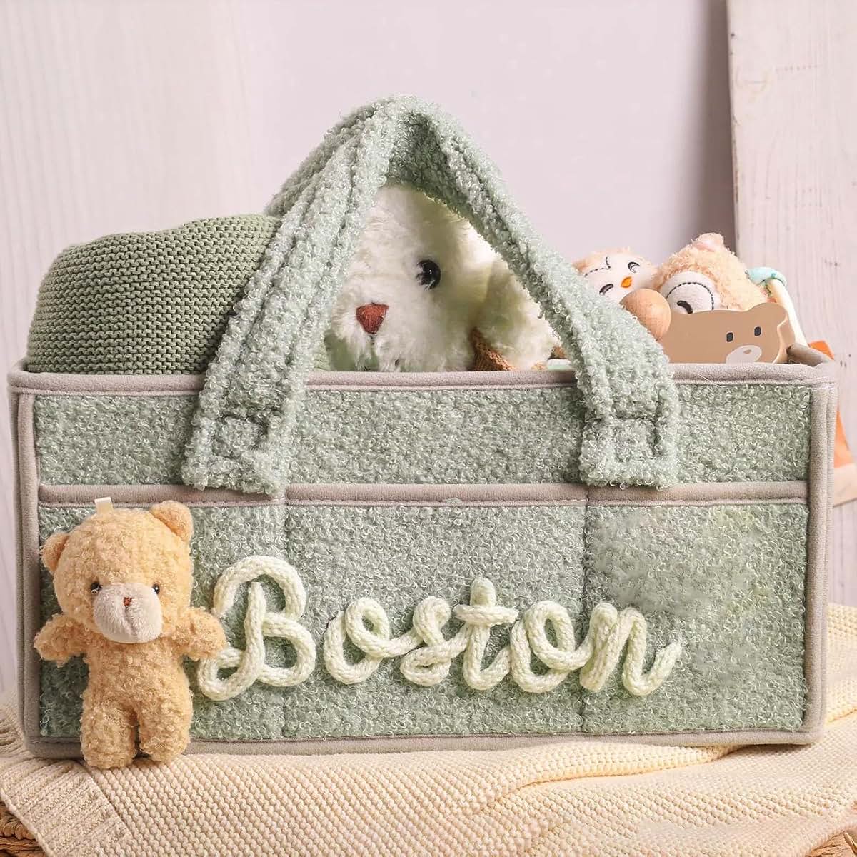 PLOVEGIFT Custom Plush Baby Storage Basket, Personalized Diaper Caddy