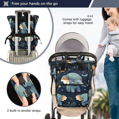 LINNIKEEEE Cartoon Cute Elephants Diaper Bag Travel Backpack Large Capacity Tote Mom Bags for Dad Women Girls (photo 4)
