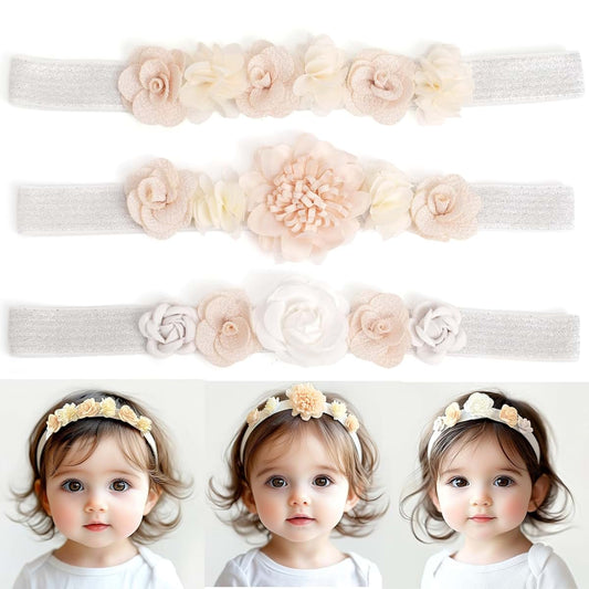 BIANHUAN Baby Girl Headbands Flower Hair Bows Accessories-Elastic Hair Band Crown Handmade FLoral Wraps Birthday Gifts