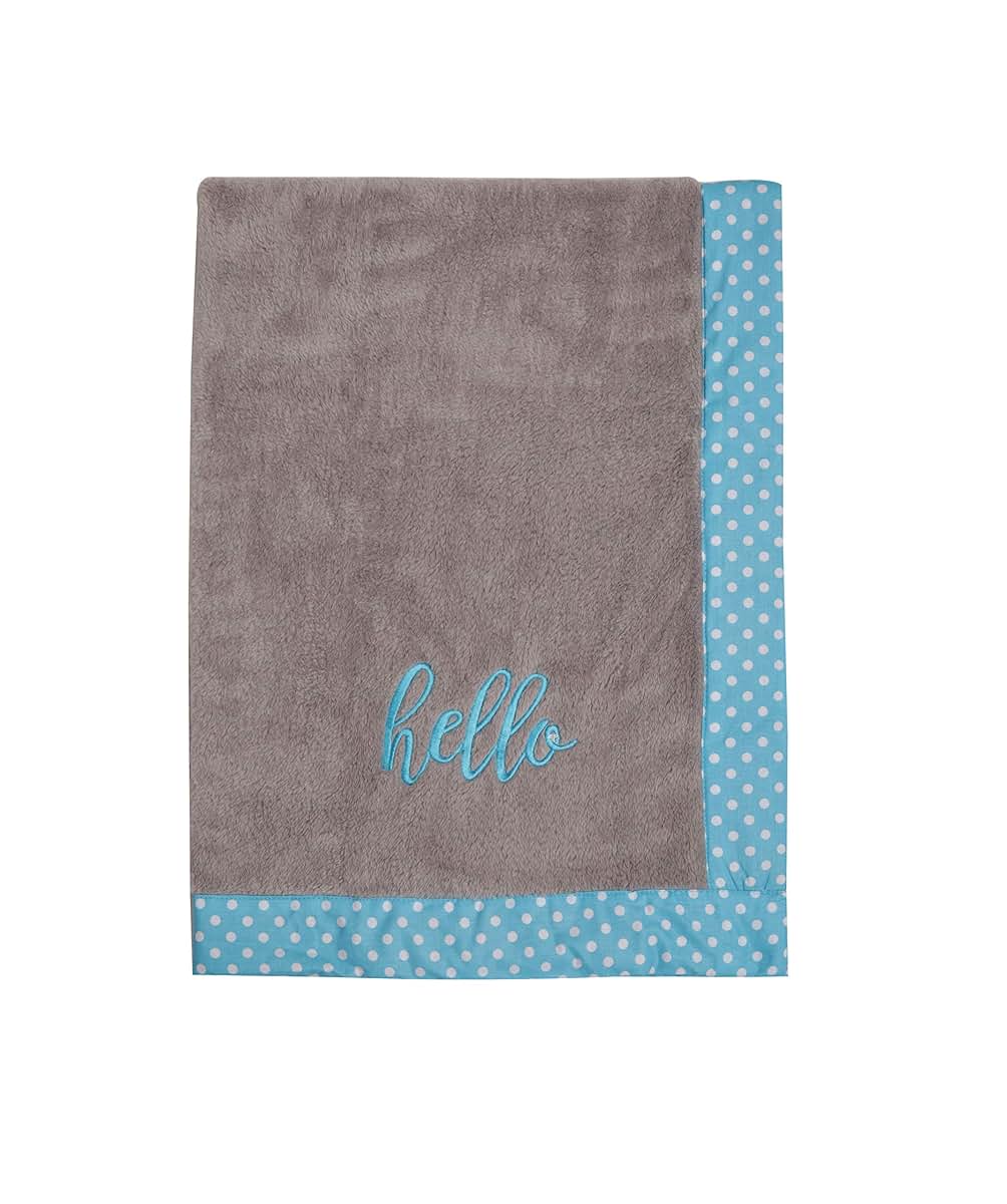 Bacati Love Hello Embroidered Plush Blanket, Black/Turquoise (photo 2)