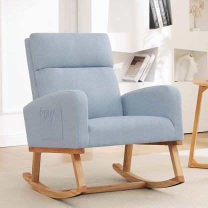 HCHAIRH Rocking Chair Nursery, Modern Nursing Glider Rocking Chairs Comfy Rocker Armchair with Solid Wood Legs for