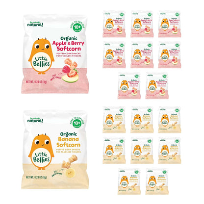 Little Bellies Organic Softcorn Variety Pack, Apple & Berry and Banana, 18 x 0.28 oz Packs
