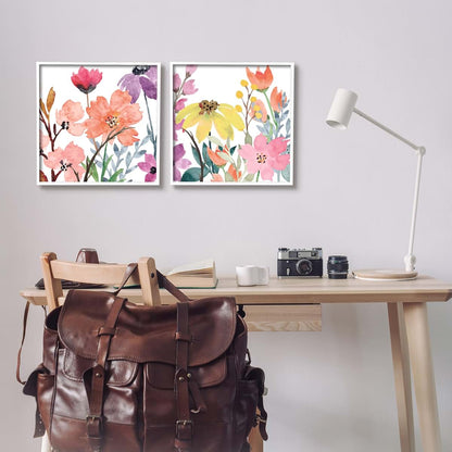 Stupell Industries Spring Florals On White 2pc Framed Giclee Art White 17 Inch