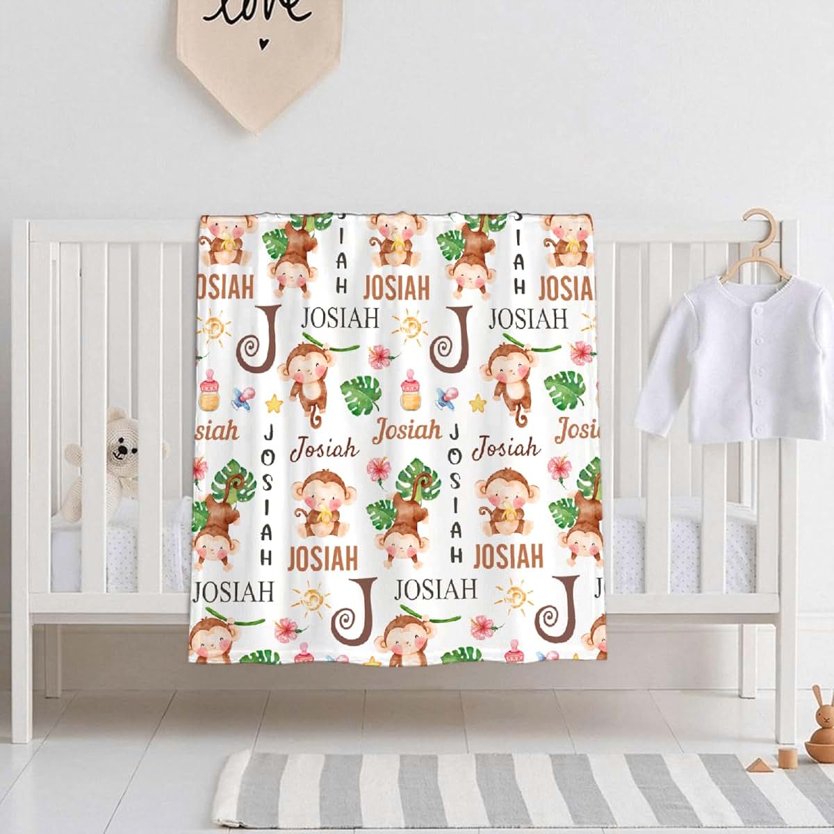 Buyyet Personalized Monkey Name Blanket for Babies and Kids