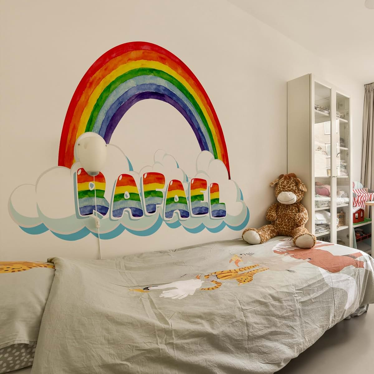 Pastel Basım Personalized Rainbow Wall Decal with Name, Nursery Room Decoration, Cloud Design (Vibrant)