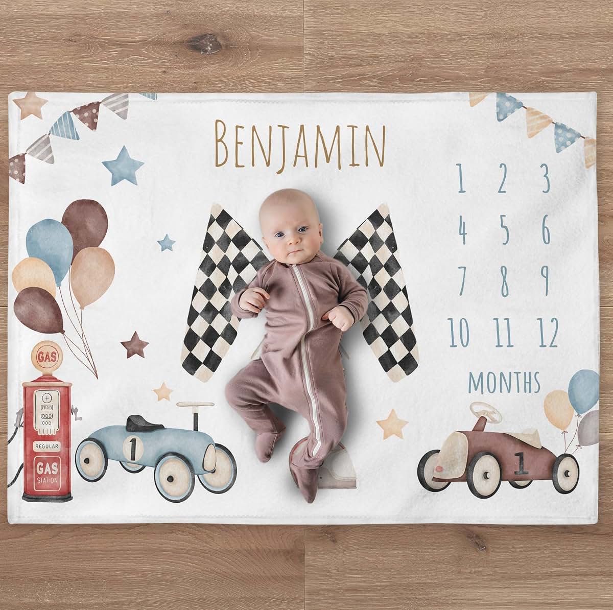 UnoCo Car Baby Blanket, Custom Racing Cars Month Blanket, Personalized Vintage Car Toddler Blanket, Newborn Gift