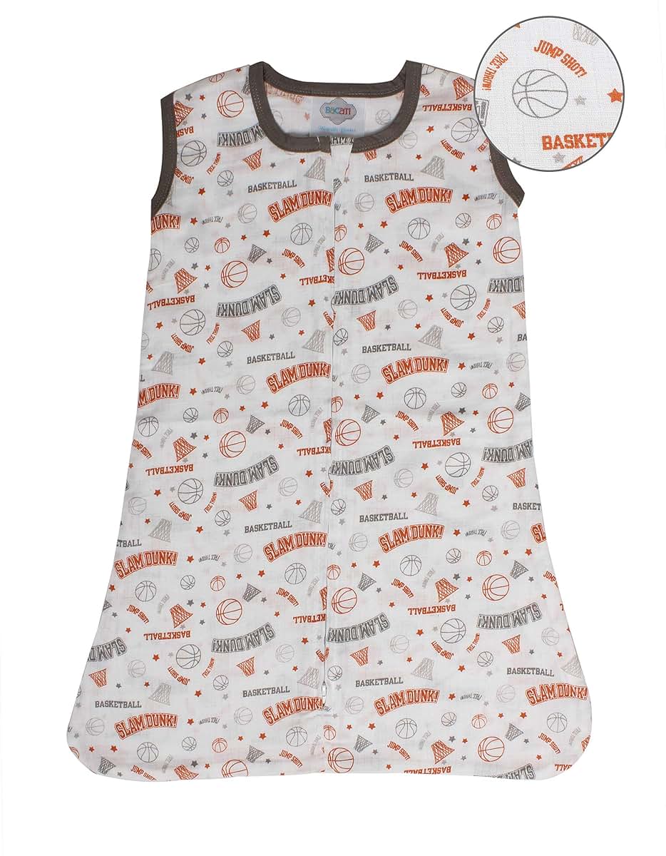Bacati Basketball Muslin Sleep Sack, Small, Orange/Grey (photo 4)