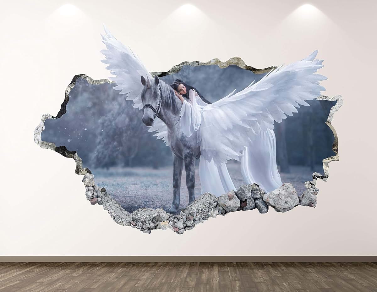 West Mountain Pegasus Wall Decal Art Decor 3D Smashed Fairy Sticker Poster Kids Room Mural Custom Gift BL374 (30"W x