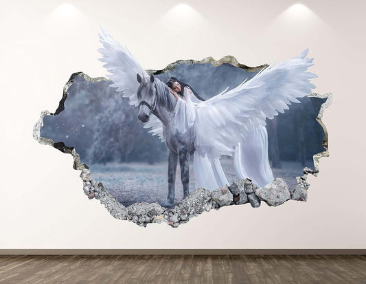 West Mountain Pegasus Wall Decal Art Decor 3D Smashed Fairy Sticker Poster Kids Room Mural Custom Gift BL374 (30"W x