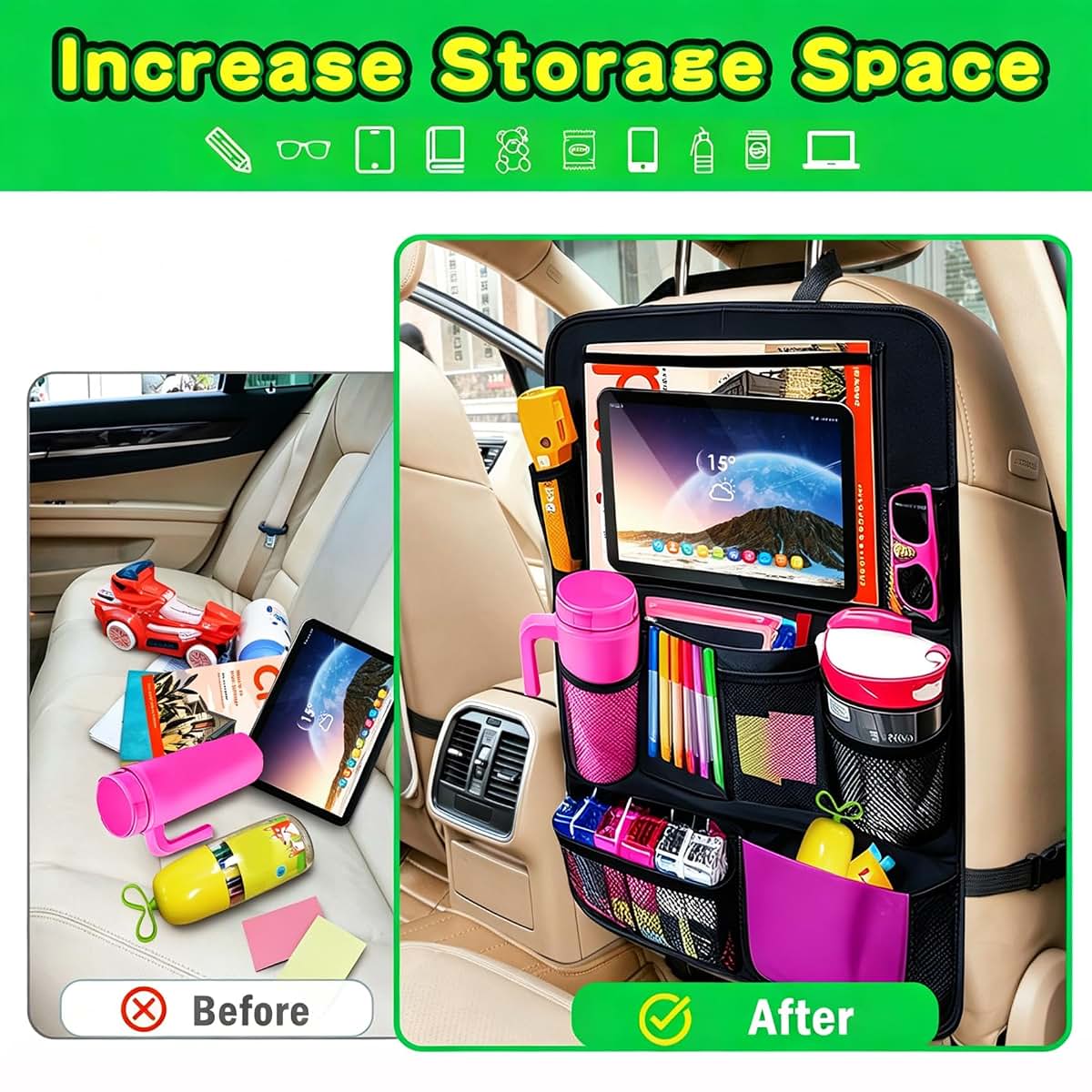 Arikit Car Back Seat Organizer And Kick Mat With Tablet Holder, 2 Pack
