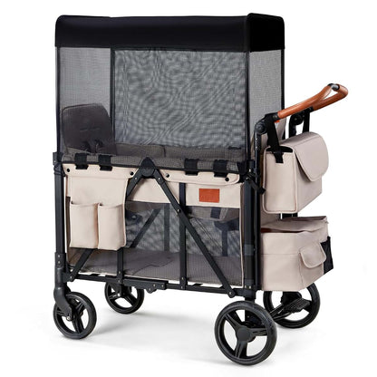 ZTDM Wagon Stroller for 2 Kids with Canopy and 5 Point Harness - Beige