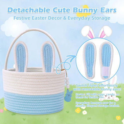 Woven Cotton Rope Bunny Easter Basket for Boys and Girls