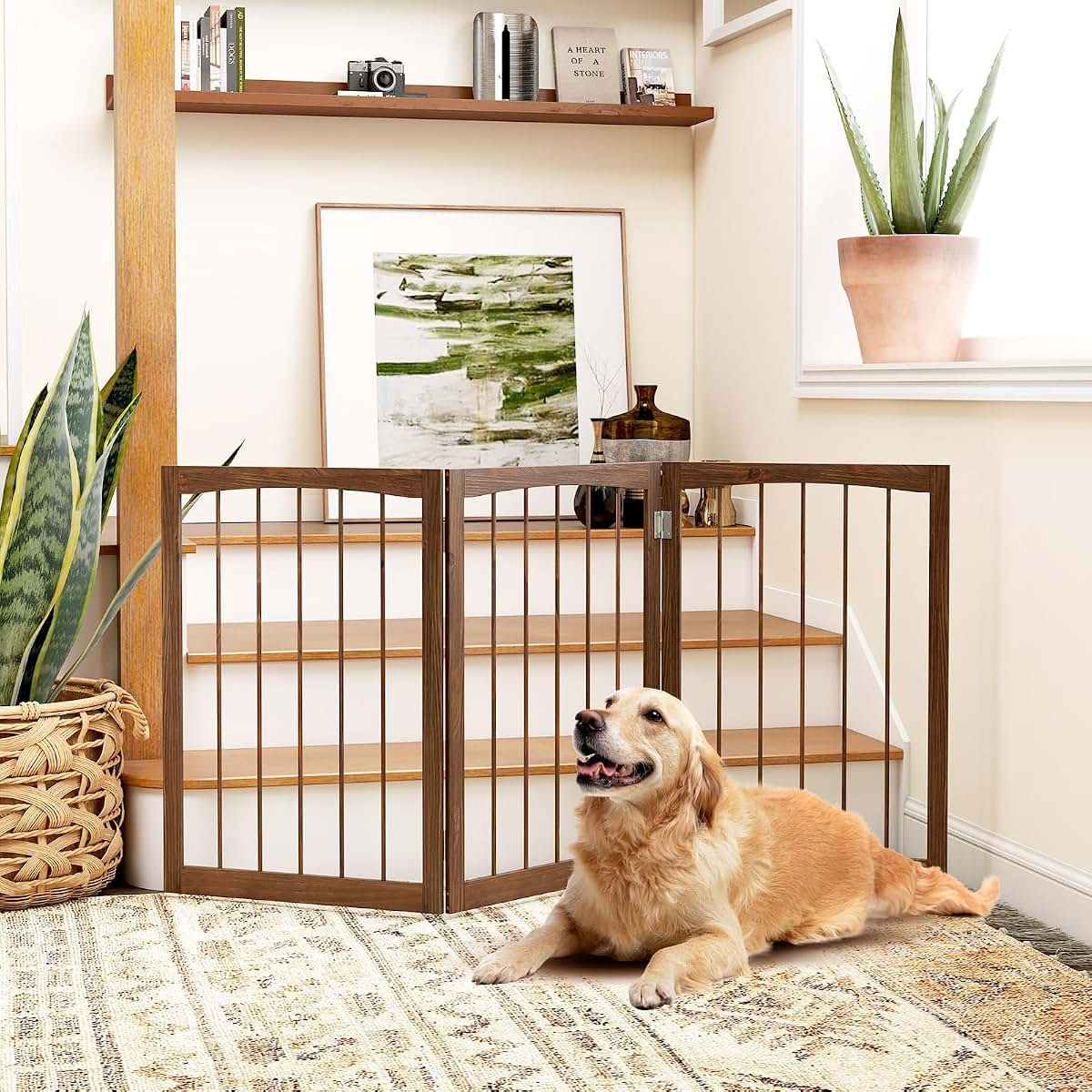 Freestanding 3-Panel Wooden Pet Gate for Small to Medium Dogs
