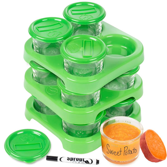 Sprout Cups Glass Baby Food Storage Containers (12 Pack)