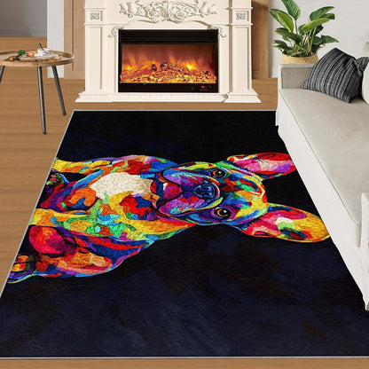 HYGIUID Dog Rug for Kids Room, French Bulldog Rug - 5x6, Pop Animal Bedroom Rugs, Washable & Non Slip Carpet for Home