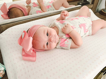 BaeBae Goods Premium Baby Changing Pad Covers 4 Pack – Girl – Pure Cotton Machine Washable Pink and White Changing