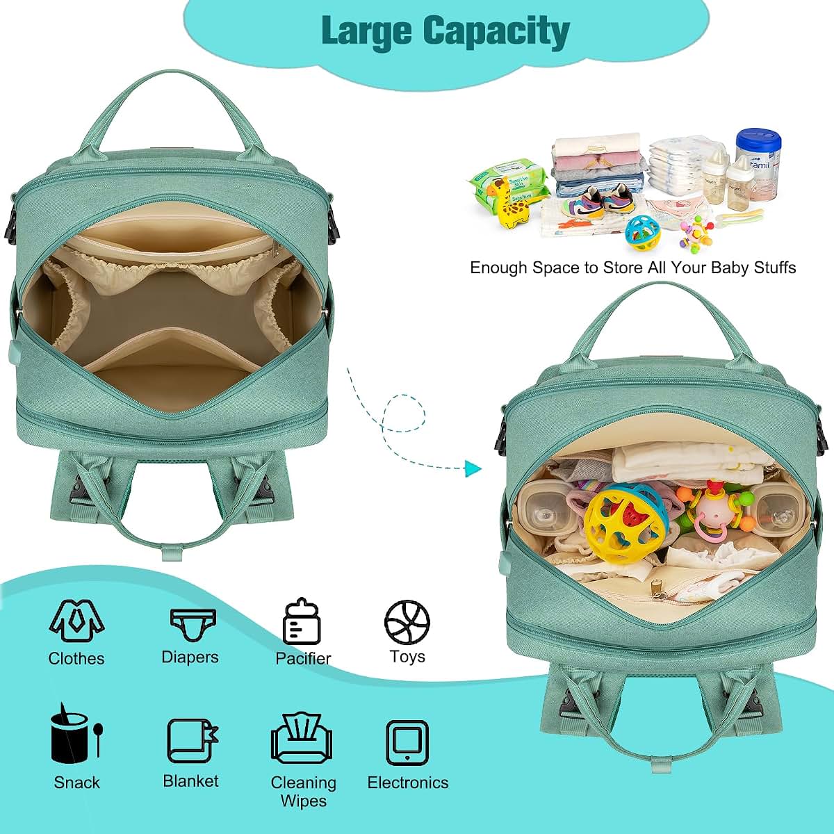 BAGPARKK Diaper Bag Backpack With Changing Pad & Pacifier Holder (photo 3)