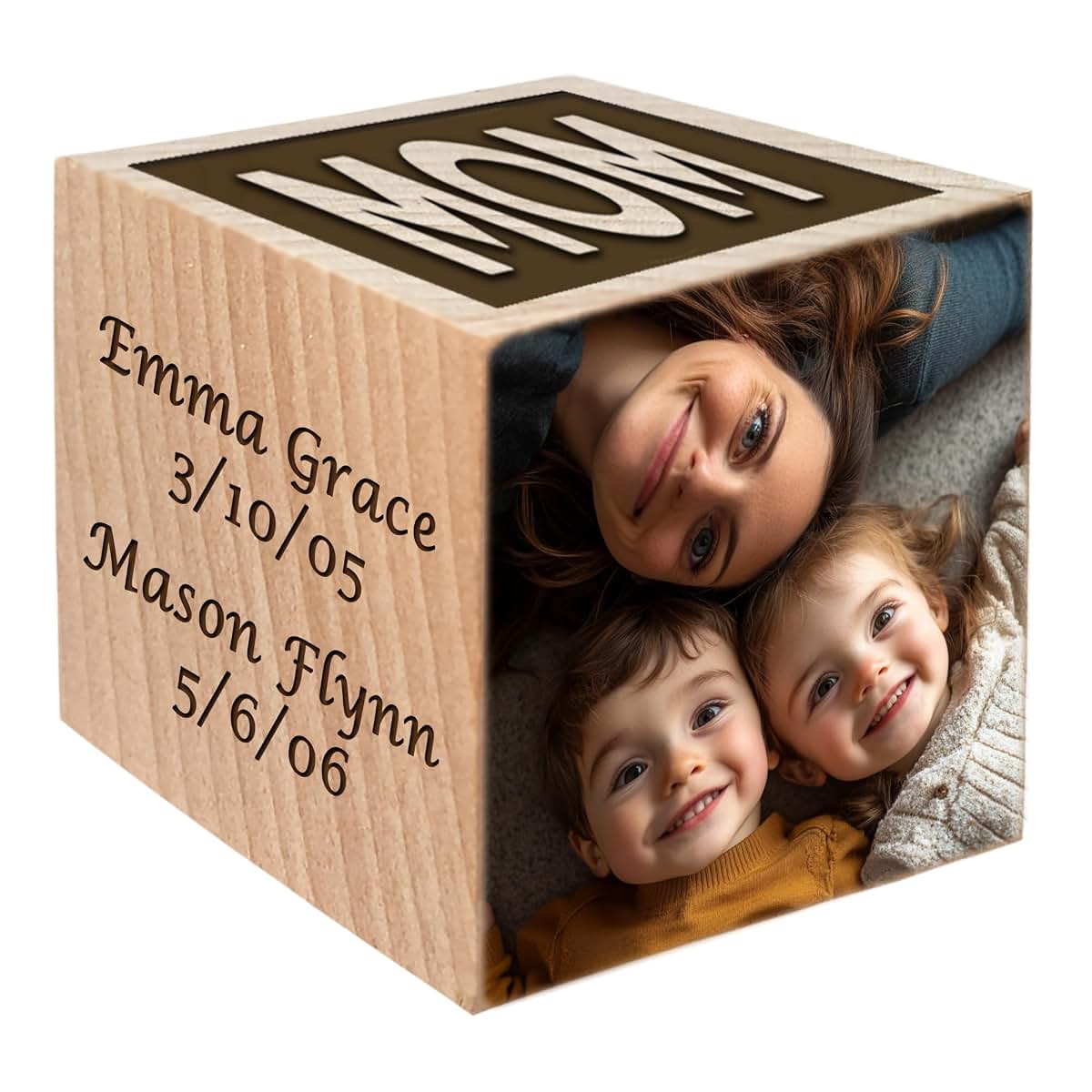 Glitzby Personalized Wooden Baby Block Custom Engraved Mother's Day Gift
