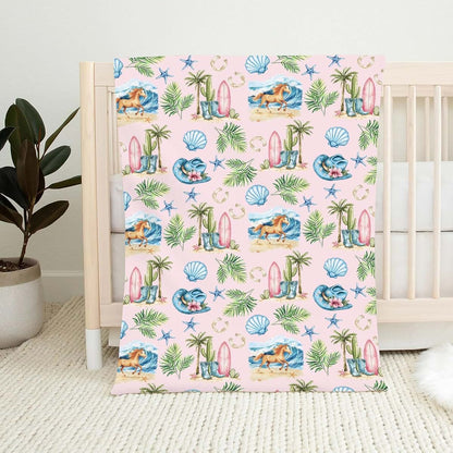 Wicbfdfv Boho Summer Beach Surfboard Palm Trees Baby Blankets for Boy Girl Western Cowboy Hat Boot Horse Flannel Fluffy (photo 2)