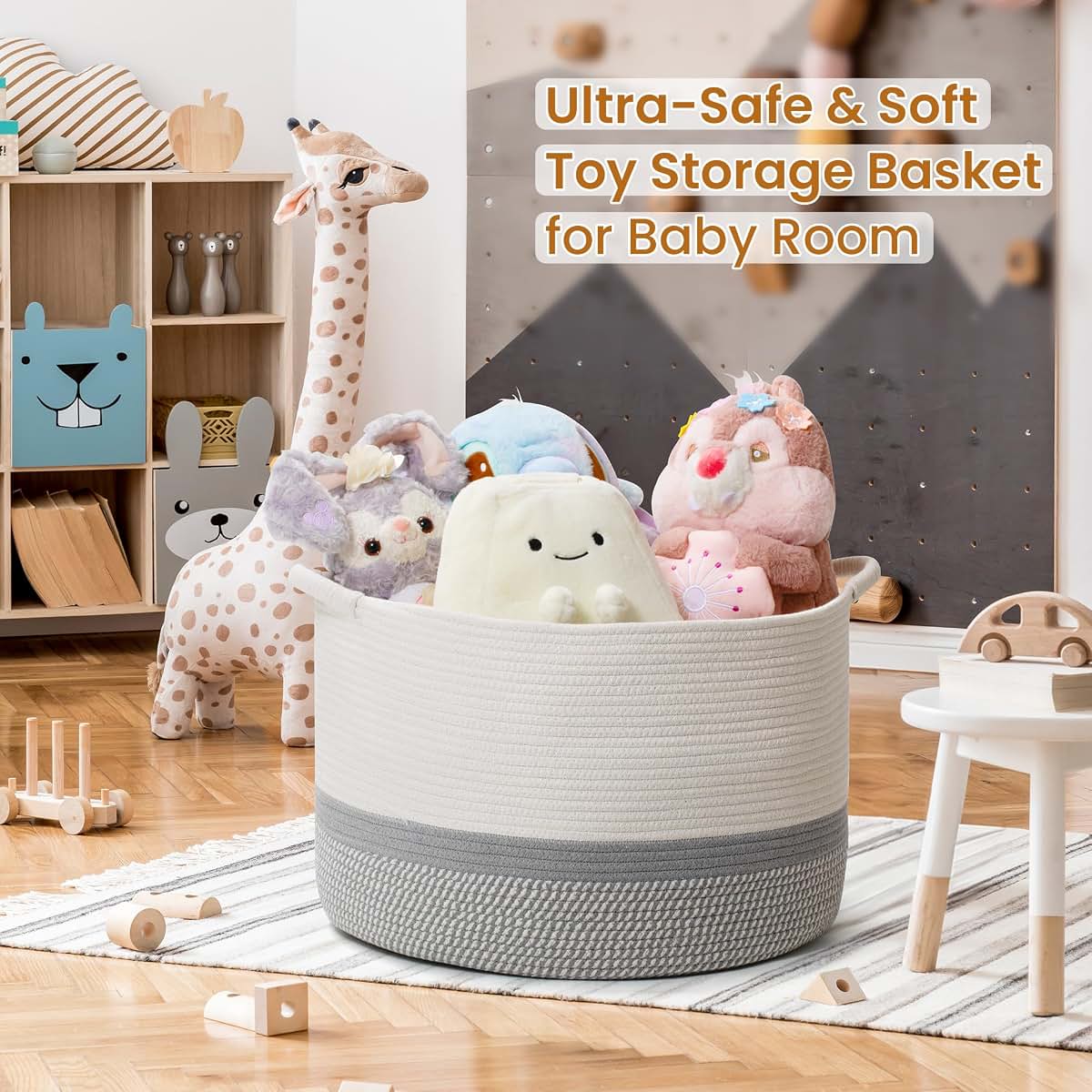 Craftizon Large Woven Cotton Rope Storage Basket with Handles - Modern Round Laundry Hamper & Blanket Organizer for (photo 4)