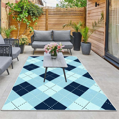 Syhi Qlty Plaid Rug Washable Area Rug, Blue and Teal Checkered 3x5