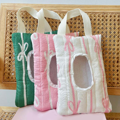Ubxvamm Pram Wipes Dispenser With Bowknot Pattern Stroller Hanging Case (photo 4)
