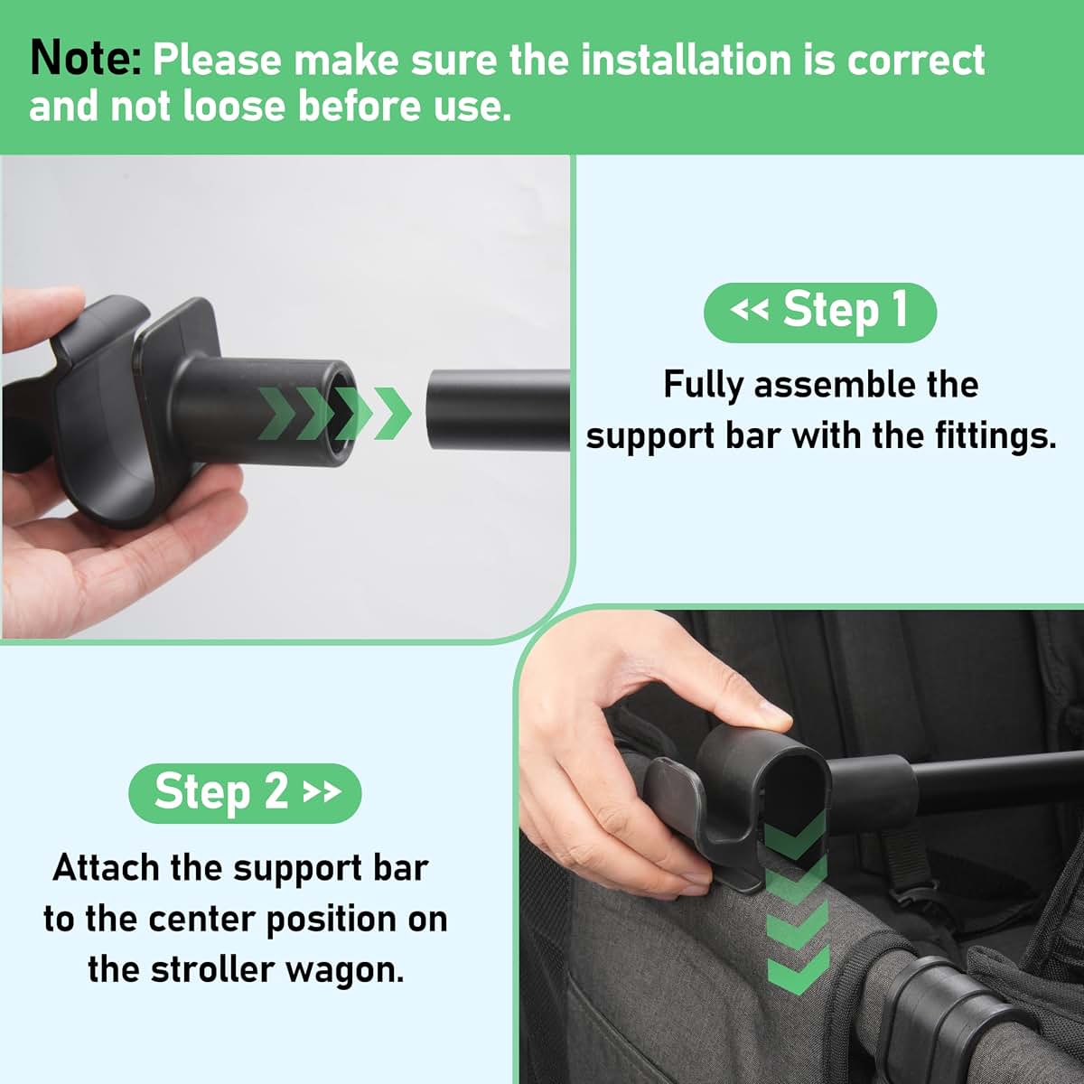 Kiicii Forward-Facing Support Bar for Wonderfold W2 Wagon, Bus-Style Seating Upgrade, Aluminum Alloy