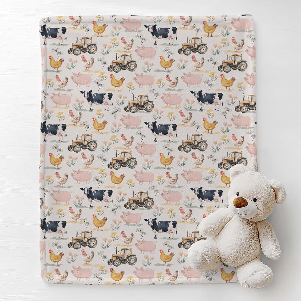 Cstdyfrv Vintage Farm Animals Boho Floral Blanket For Infants And Toddlers (photo 2)