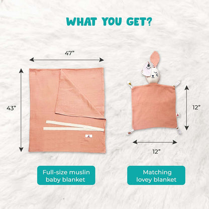 Snugek Muslin Swaddle Blanket and Lovey Set, 100% Cotton