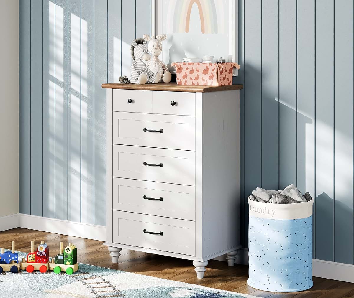 WAMPAT Kids Dresser with 5 Drawers, Engineered Wood, Off White