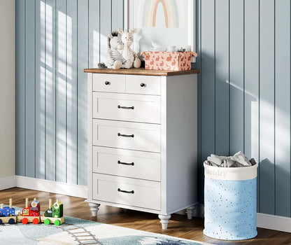 WAMPAT Kids Dresser with 5 Drawers, Engineered Wood, Off White