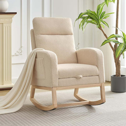Slekversa Nursery Rocking Chair with Retractable Footrest and High Backrest