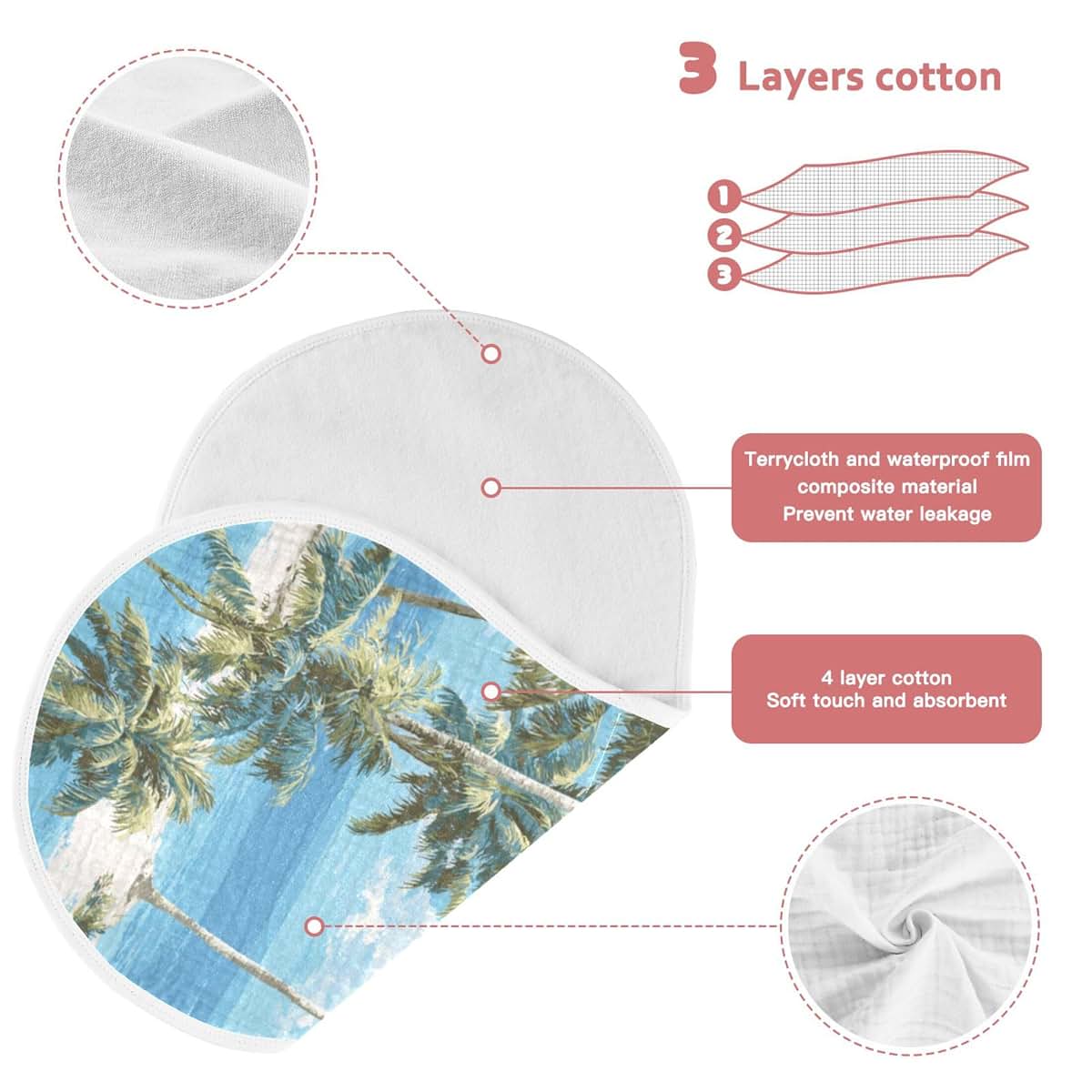 Mazeann Tropical Beach Burp Cloths | Absorbent Waterproof Cotton Rags for Baby
