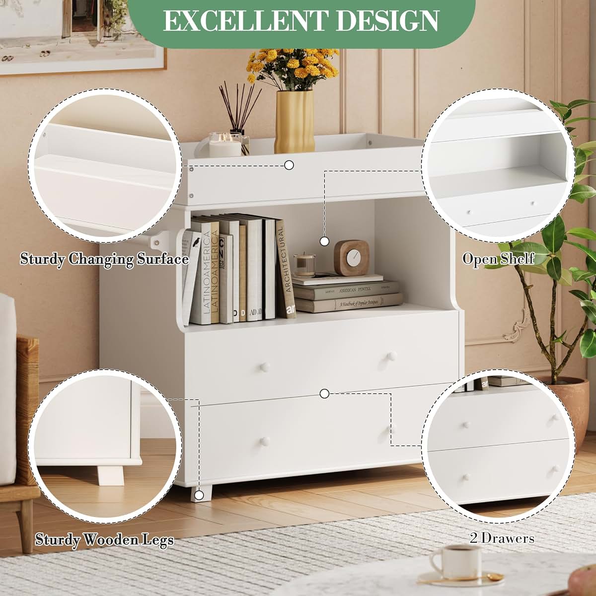 PeacefulHues Baby Changing Table Dresser With 2 Drawers (photo 4)