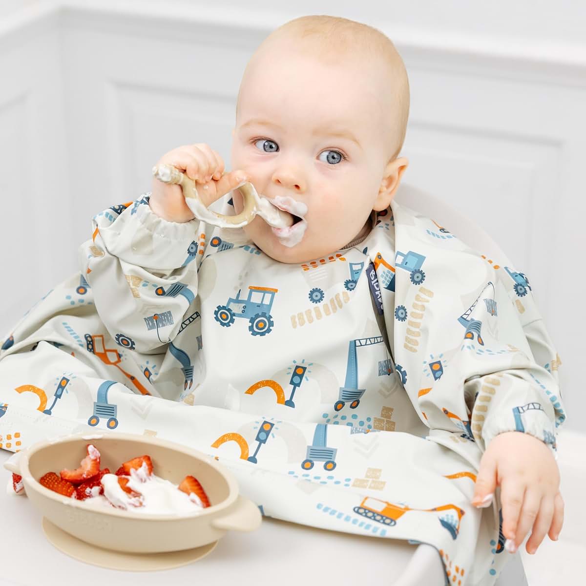Bibado Attachable Long Sleeve Bib for Babies and Toddlers, Waterproof, Fits 6–36 Months